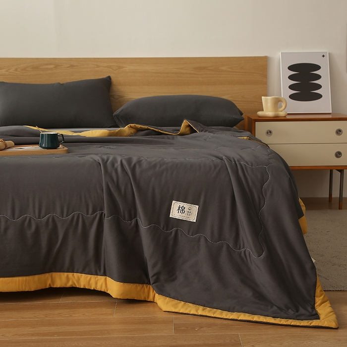 91家纺网 家纺一手货源 找家纺 猎鹿人家纺 2024新款纯色水洗棉纱棉花夏被 曜石黑