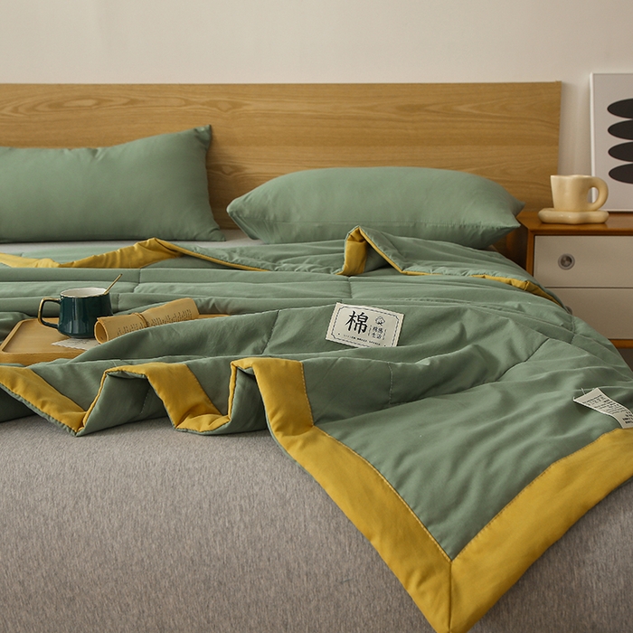 91家纺网 家纺一手货源 找家纺 猎鹿人家纺 2024新款纯色水洗棉纱棉花夏被 抹茶绿