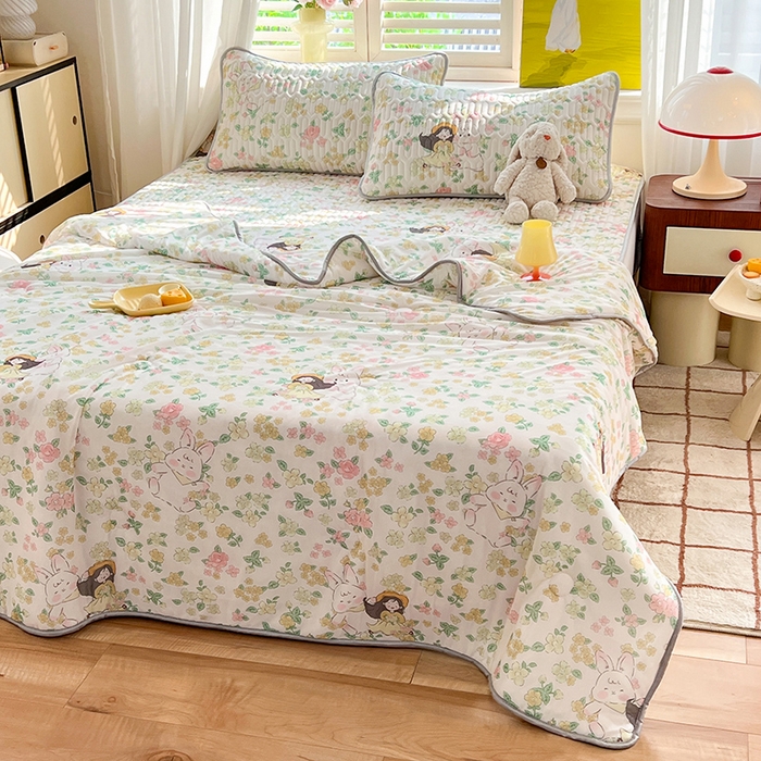 91家纺网 家纺一手货源 找家纺 慕澄家纺 2024新款小版印花0.5乳胶凉席夏被四件套 夏天