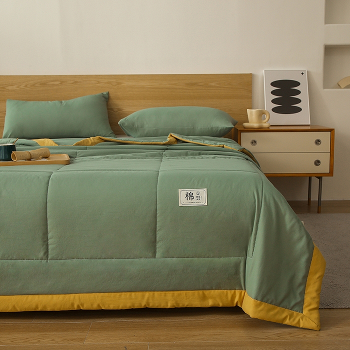 91家纺网 家纺一手货源 找家纺 猎鹿人家纺 2024新款纯色水洗棉纱棉花夏被 抹茶绿