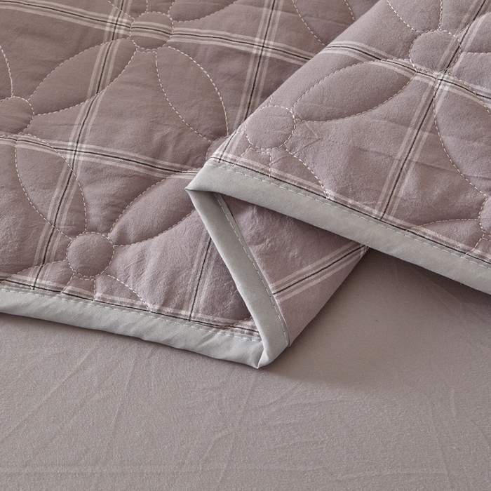 91家纺网 家纺一手货源 找家纺 杜先生 2024新款无印风水洗棉夹棉床笠 浅灰大格