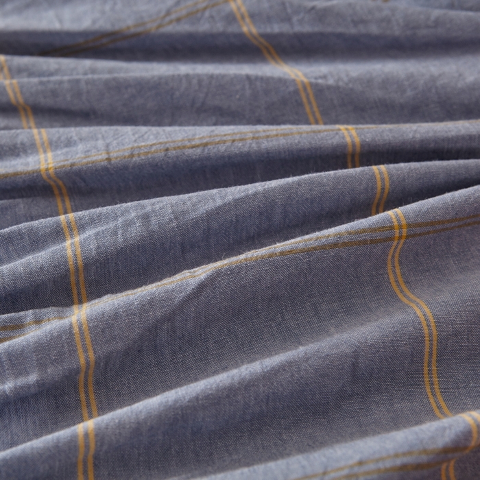 91家纺网 家纺一手货源 找家纺 杜先生 2024新款无印风水洗棉夹棉床笠 牛仔蓝大格