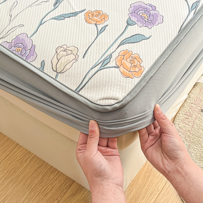 91家纺网 家纺一手货源 找家纺 星座 2025大斜纹复合冰丝凉席床笠款 恋恋花语-床笠款