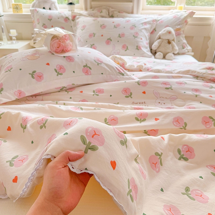 91家纺网 家纺一手货源 找家纺 创优家纺  2025新款A类皱皱纱小花边夏被 曼塔玫瑰