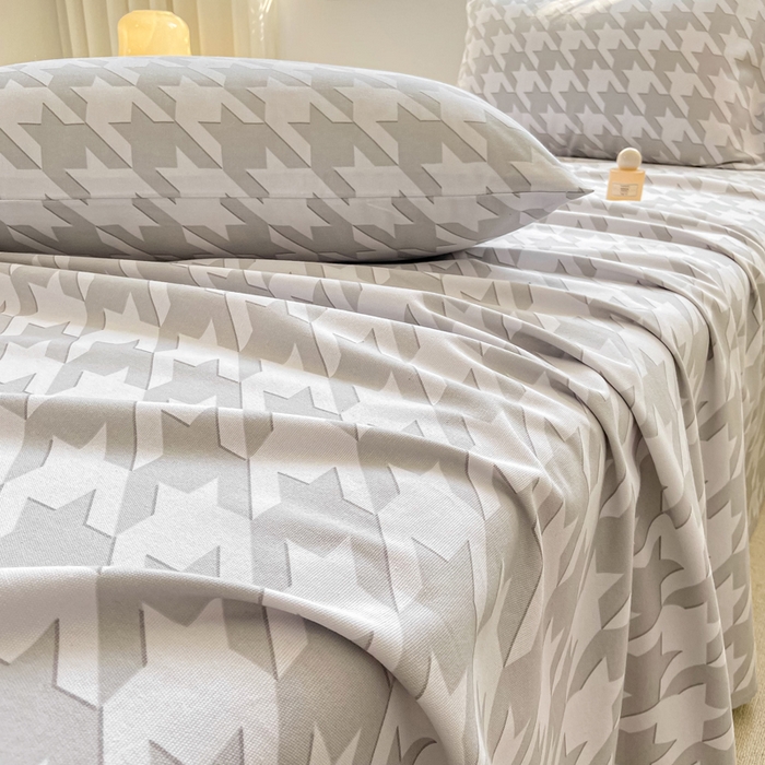 91家纺网 家纺一手货源 找家纺 卧趣家纺 2024新品全棉老粗布单品床单床笠系列-单品床单系列 千鸟格-灰