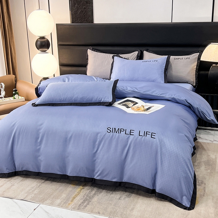 91家纺网 家纺一手货源 找家纺 艾米家居 2025水洗真丝提花系列简约生活 简约生活蓝灰