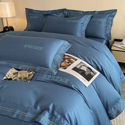 91家纺网 家纺一手货源 找家纺 （总）祺瑞佳家纺 2024新款春季新品60支长绒棉双面100%全棉刺绣绣花四件套-赫本