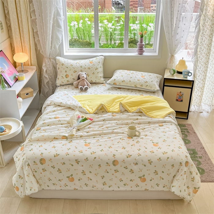 91家纺网 家纺一手货源 找家纺 古吉梦 2024新款冰激凌凉感丝夏被-小清新 凉感丝夏被-砂糖橘+亮黄