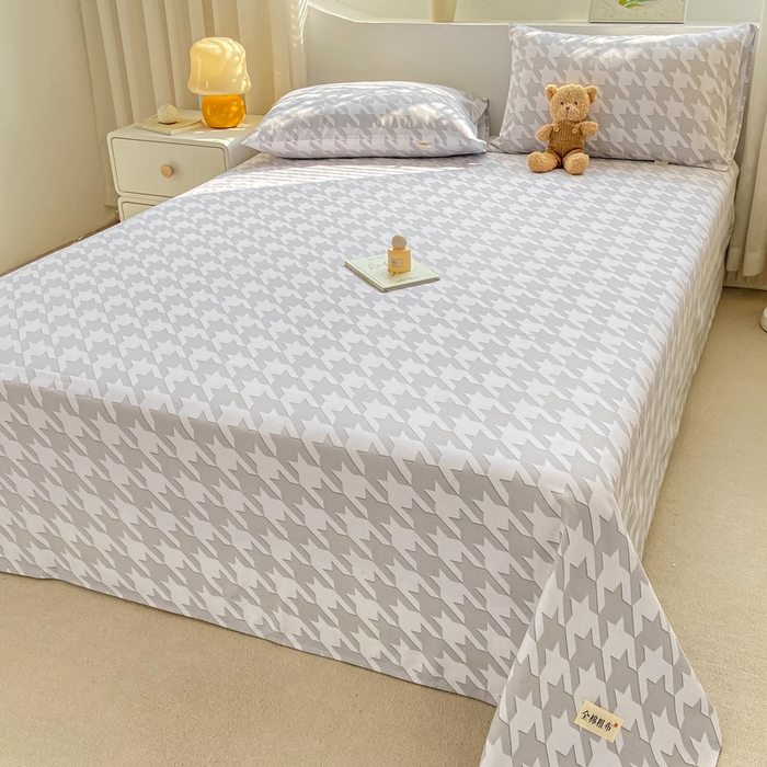 91家纺网 家纺一手货源 找家纺 卧趣家纺 2024新品全棉老粗布单品床单床笠系列-单品床单系列 千鸟格-灰