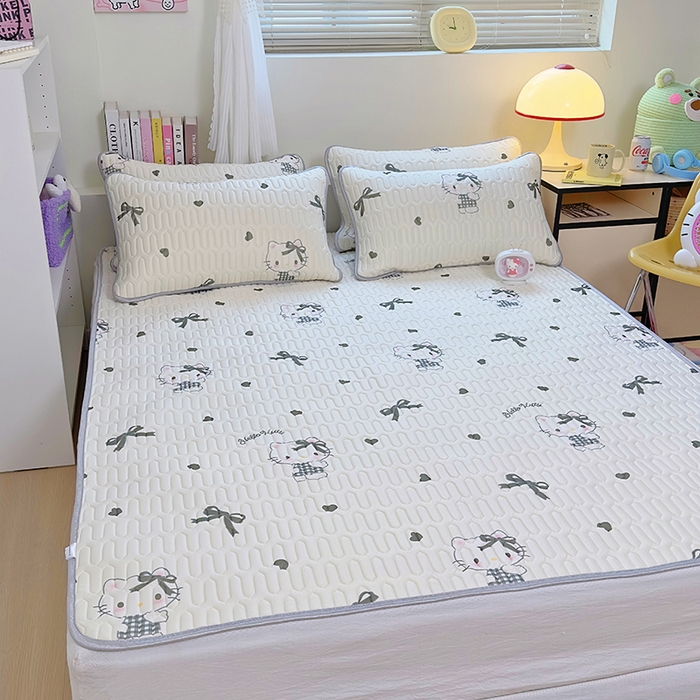 91家纺网 家纺一手货源 找家纺 澳萝拉 2024新款A类凉感丝三丽鸥乳胶凉席 爱心 KT猫((灰)