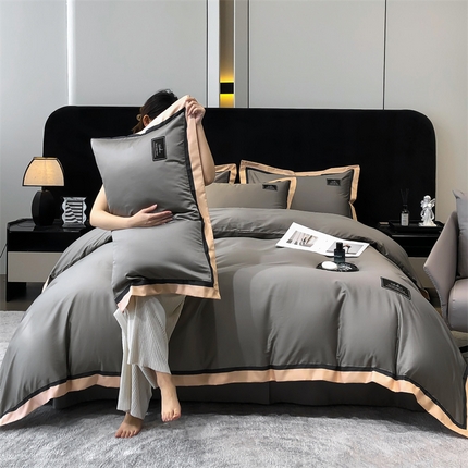 91家纺网 家纺一手货源 找家纺 （总）大米家居 2024新款40s纯色全棉13372轻奢拼角四件套-半岛系列