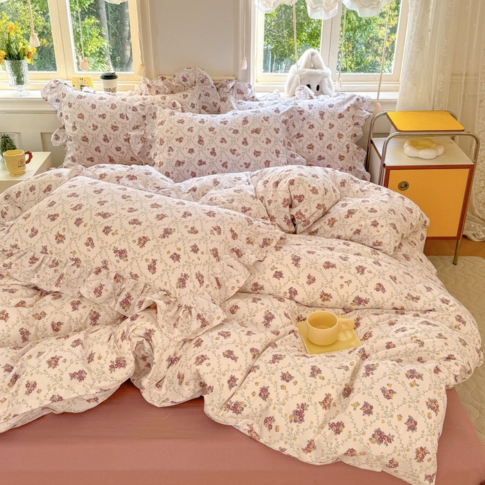 91家纺网 家纺一手货源 找家纺 上尚居 2024直播爆款韩版印花小清新卡通云朵棉四件套 依美莎