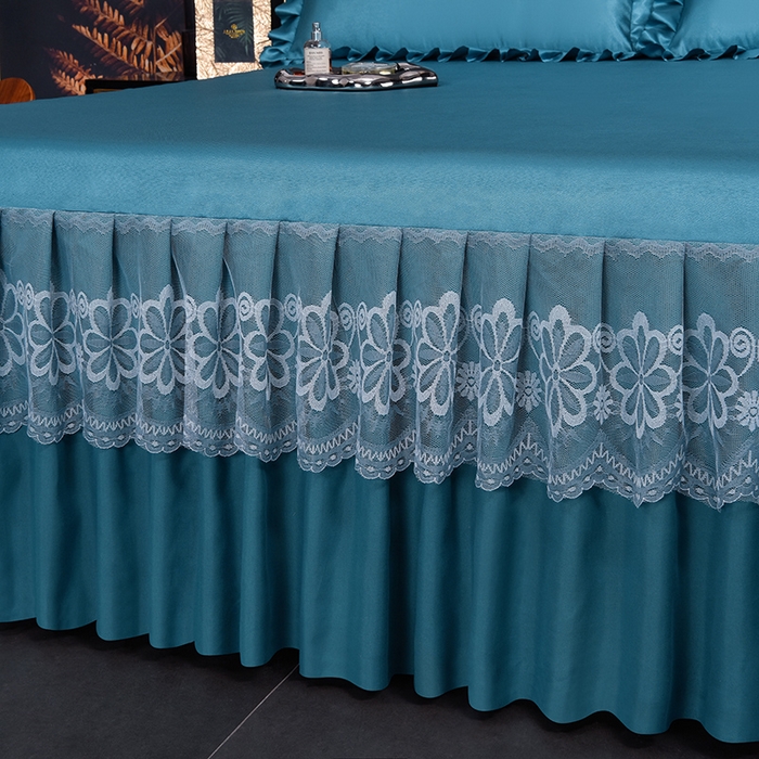 91家纺网 家纺一手货源 找家纺 艾裙海  2025新款纯色床裙款冰丝凉席 宝石蓝