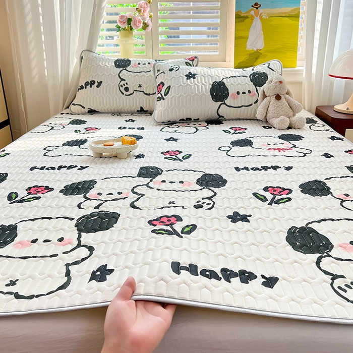 91家纺网 家纺一手货源 找家纺 慕澄家纺 2024新款小版印花0.5乳胶凉席系列 快乐小狗