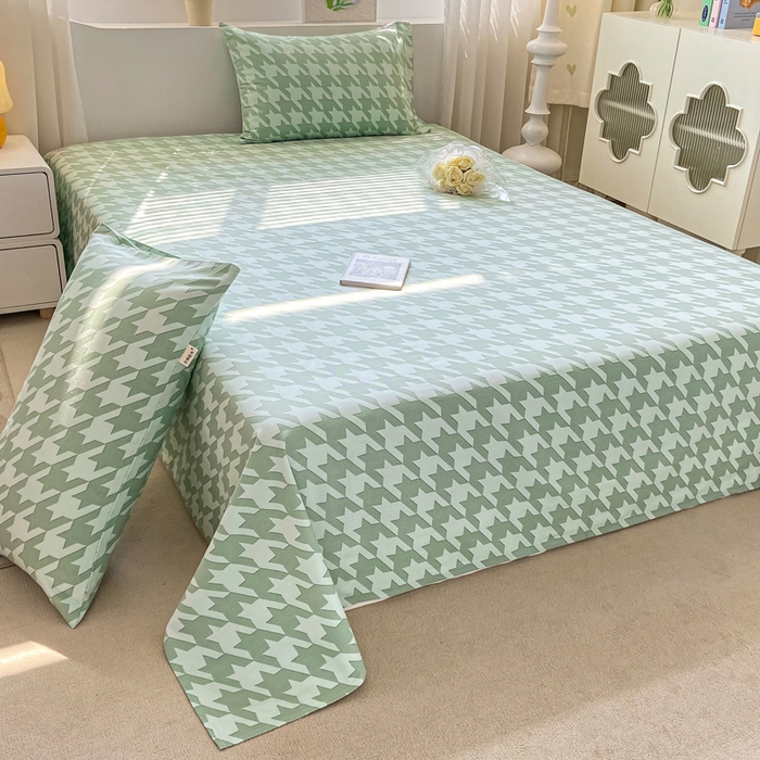 91家纺网 家纺一手货源 找家纺 卧趣家纺 2024新品全棉老粗布单品床单床笠系列-单品床单系列 千鸟格-绿