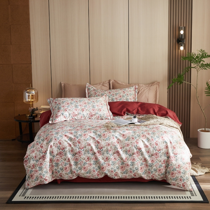 91家纺网 家纺一手货源 找家纺 怡家居 2024新款100支长绒棉印花四件套 彩蝶