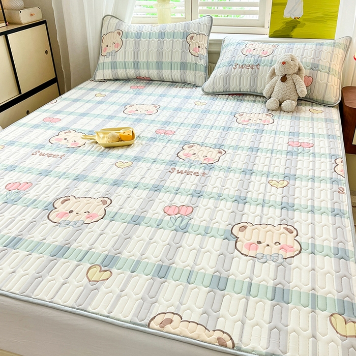 91家纺网 家纺一手货源 找家纺 慕澄家纺 2024新款小版印花0.5乳胶凉席系列 格子熊