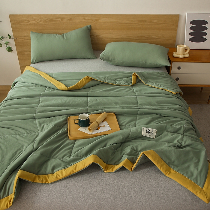 91家纺网 家纺一手货源 找家纺 猎鹿人家纺 2024新款纯色水洗棉纱棉花夏被 抹茶绿