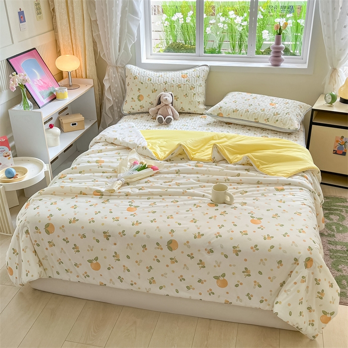 91家纺网 家纺一手货源 找家纺 古吉梦 2024新款冰激凌凉感丝夏被-小清新 凉感丝夏被-砂糖橘+亮黄