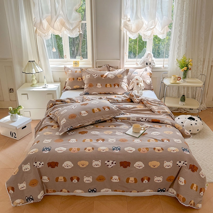 91家纺网 家纺一手货源 找家纺 创优家纺  2025新款A类皱皱纱小花边夏被 萌萌狗