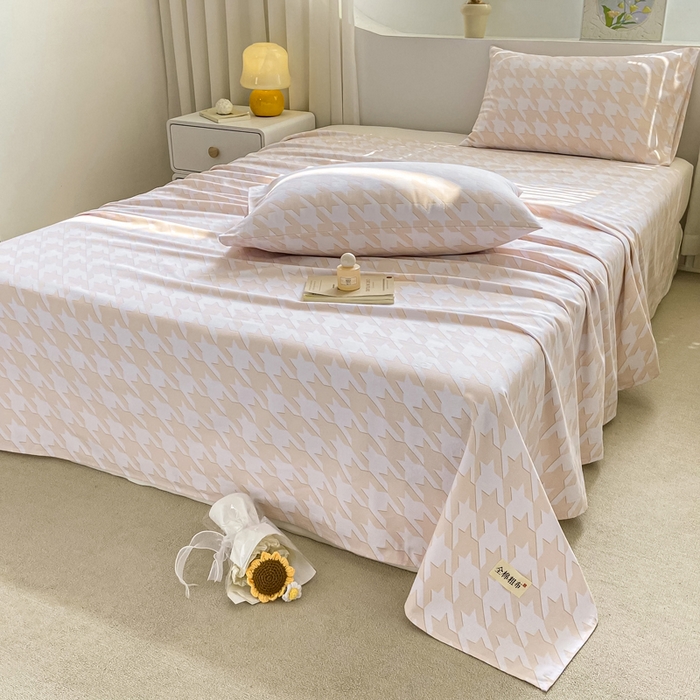 91家纺网 家纺一手货源 找家纺 卧趣家纺 2024新品全棉老粗布单品床单床笠系列-单品床单系列 千鸟格-米