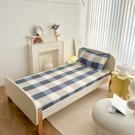 91家纺网 家纺一手货源 找家纺 凌云家纺 2025新款A类13372全棉学生床笠 蓝大格