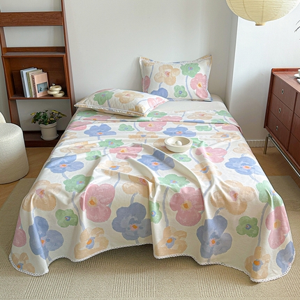 91家纺网 家纺一手货源 找家纺 （总）萌宝老粗布毛绒玩具 2025新款原棉老粗布印花床单系列细纱帆布软凉席三枚段条花边款