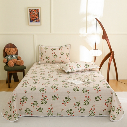 91家纺网 家纺一手货源 找家纺 萌宝老粗布毛绒玩具 2025新款原棉老粗布印花床单系列细纱帆布软凉席三枚段条花边款 芳华