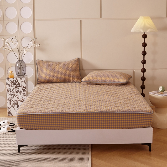 91家纺网 家纺一手货源 找家纺 杜先生 2024新款无印风水洗棉夹棉床笠 橘小格