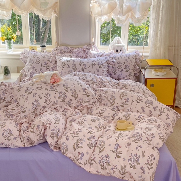 91家纺网 家纺一手货源 找家纺 上尚居 2024直播爆款韩版印花小清新卡通云朵棉四件套 花玉颜