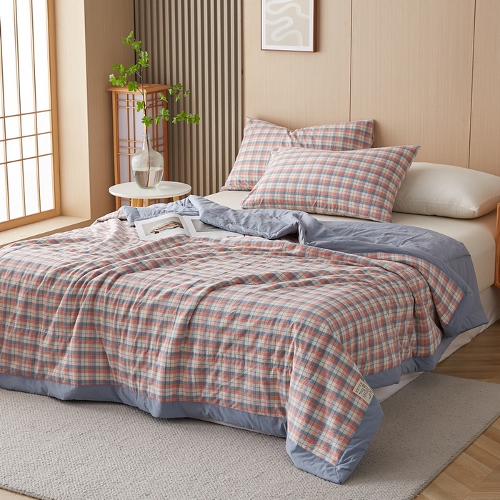 91家纺网 家纺一手货源 找家纺 猎鹿人家纺 2024新款水洗棉棉花夏被 贝拉-粉