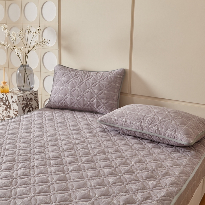 91家纺网 家纺一手货源 找家纺 杜先生 2024新款无印风水洗棉夹棉床笠 浅灰大格