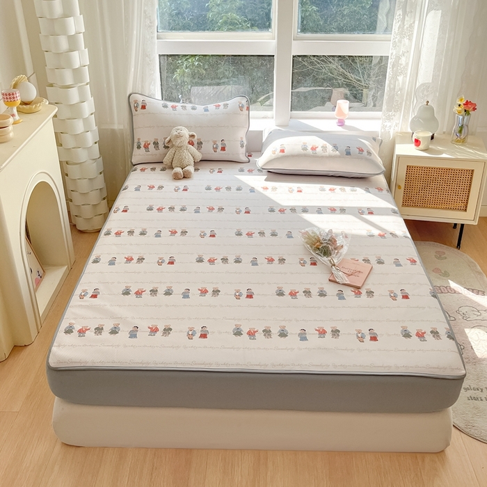 91家纺网 家纺一手货源 找家纺 星座 2025大斜纹复合冰丝凉席床笠款 萌熊印象-床笠款