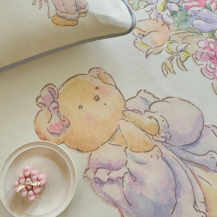 91家纺网 家纺一手货源 找家纺 萝莉家纺 2024新款大版印花冰丝凉席床席床笠款 送你一个春天-平席款