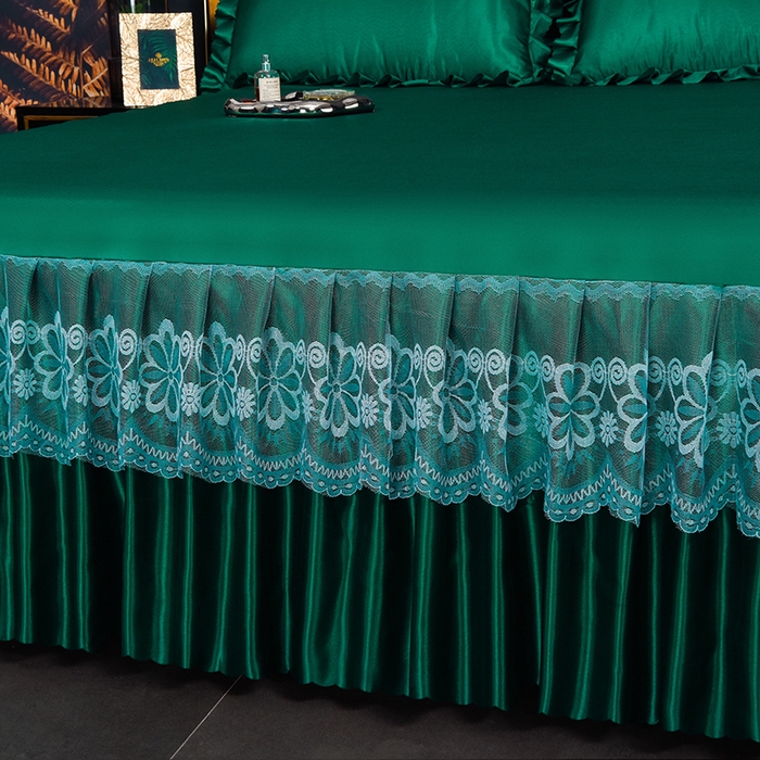 91家纺网 家纺一手货源 找家纺 艾裙海  2025新款纯色床裙款冰丝凉席 深情绿