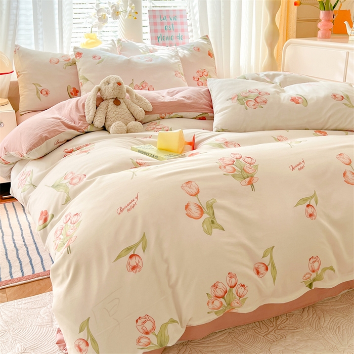 91家纺网 家纺一手货源 找家纺 多品 2024新款水洗棉双层纱四件套 郁香园