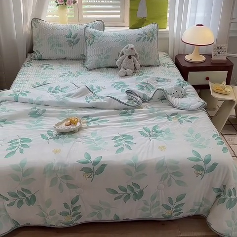 91家纺网 家纺一手货源 找家纺 慕澄家纺 2024新款小版印花0.5乳胶凉席夏被四件套 祈愿