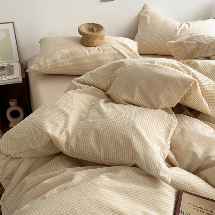 91家纺网 家纺一手货源 找家纺 水洗的故事 2024新款无印良品水洗棉四件套  小小格米