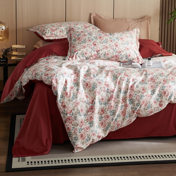 91家纺网 家纺一手货源 找家纺 怡家居 2024新款100支长绒棉印花四件套 彩蝶