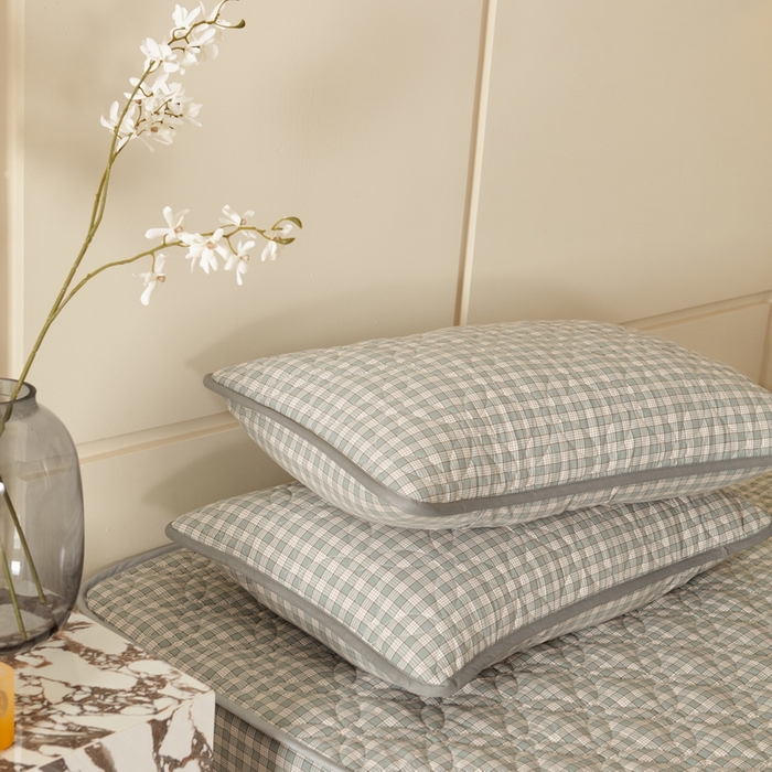 91家纺网 家纺一手货源 找家纺 杜先生 2024新款无印风水洗棉夹棉床笠 绿小格