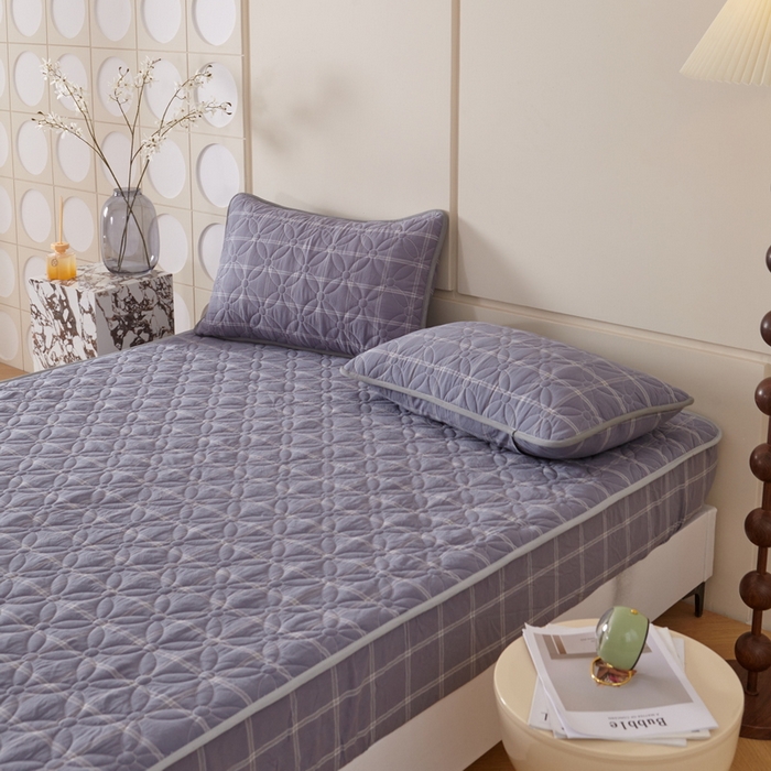 91家纺网 家纺一手货源 找家纺 杜先生 2024新款无印风水洗棉夹棉床笠 深灰大格