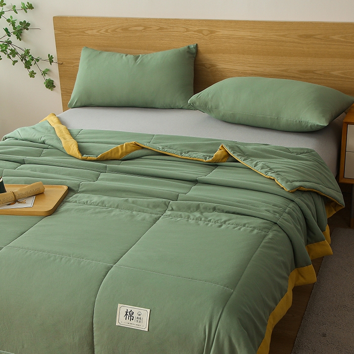 91家纺网 家纺一手货源 找家纺 猎鹿人家纺 2024新款纯色水洗棉纱棉花夏被 抹茶绿