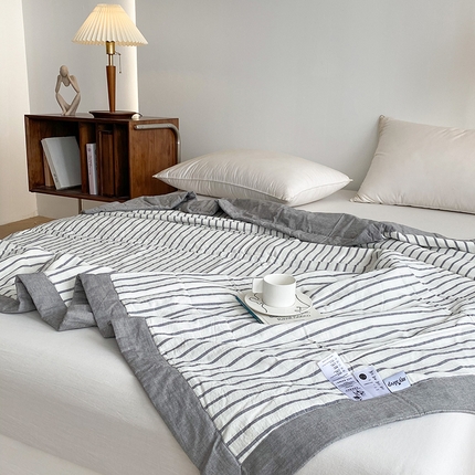 青螺家纺 双面全棉色织水洗棉新疆棉花被百分百（支持质检）中条浅灰