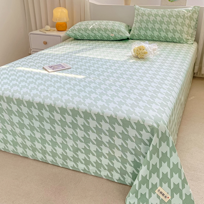 91家纺网 家纺一手货源 找家纺 卧趣家纺 2024新品全棉老粗布单品床单床笠系列-单品床单系列 千鸟格-绿