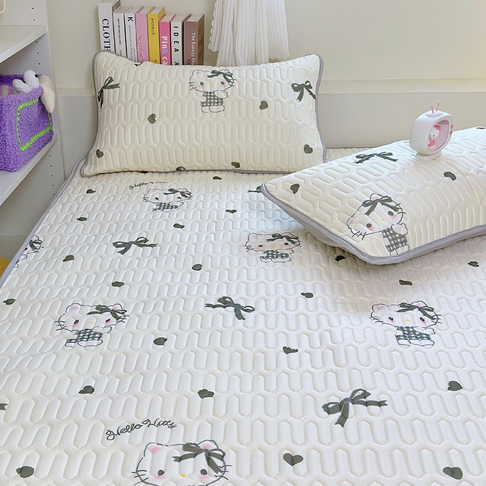 91家纺网 家纺一手货源 找家纺 澳萝拉 2024新款A类凉感丝三丽鸥乳胶凉席 爱心 KT猫((灰)