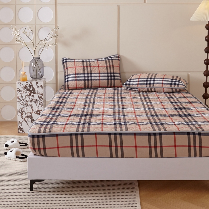 91家纺网 家纺一手货源 找家纺 杜先生 2024新款无印风水洗棉夹棉床笠 咖大格