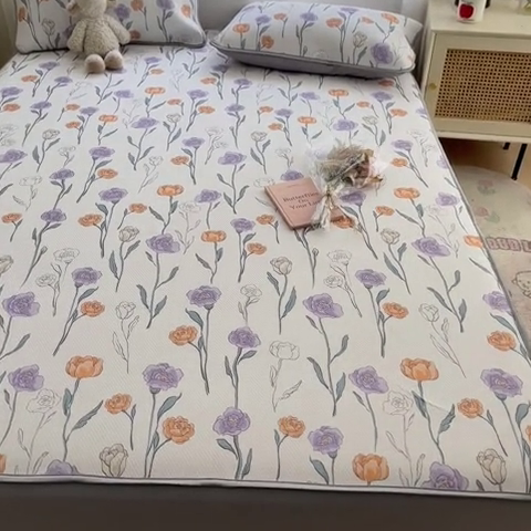 91家纺网 家纺一手货源 找家纺 星座 2025大斜纹复合冰丝凉席床笠款 恋恋花语-床笠款