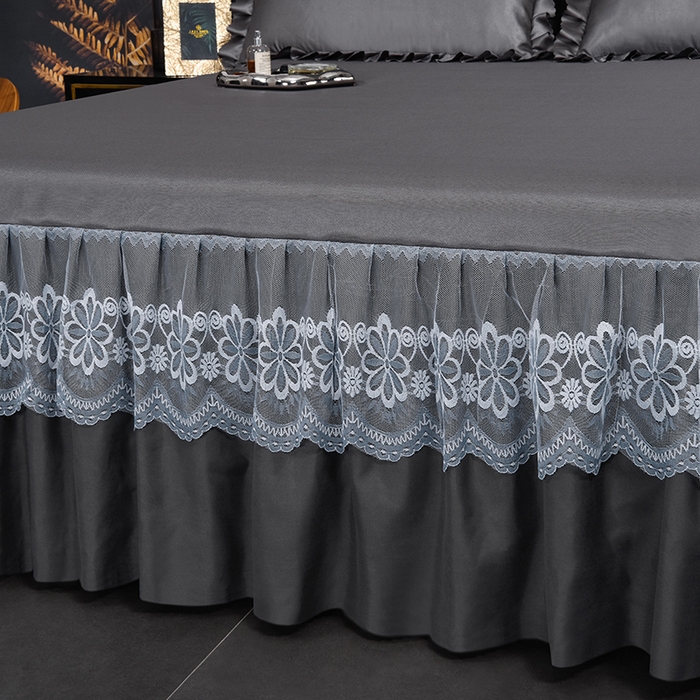 91家纺网 家纺一手货源 找家纺 艾裙海  2025新款纯色床裙款冰丝凉席 深灰