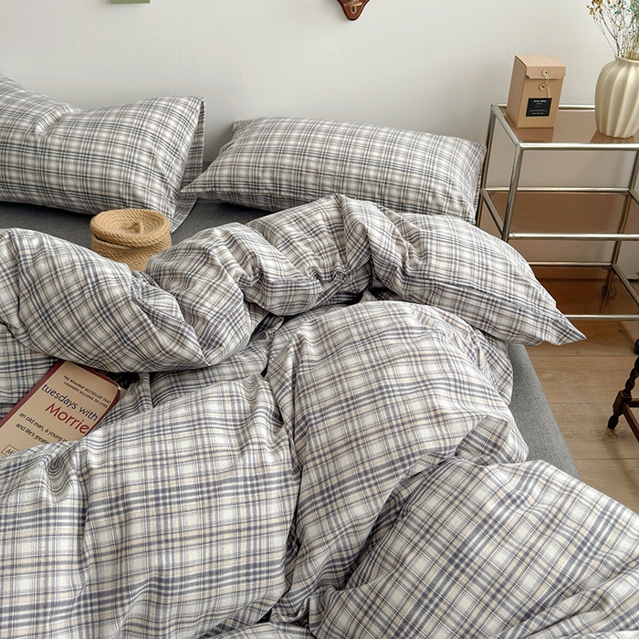 91家纺网 家纺一手货源 找家纺 水洗的故事 2024新款无印良品水洗棉四件套  灰线格