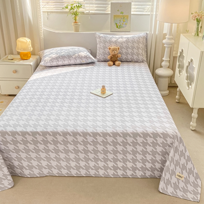 91家纺网 家纺一手货源 找家纺 卧趣家纺 2024新品全棉老粗布单品床单床笠系列-单品床单系列 千鸟格-灰